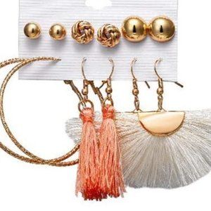 6 pairs of fashion earrings, pastel pink tassel